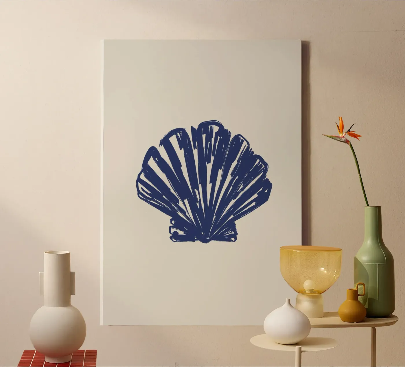 Blauwe schelp canvas van Sixmai