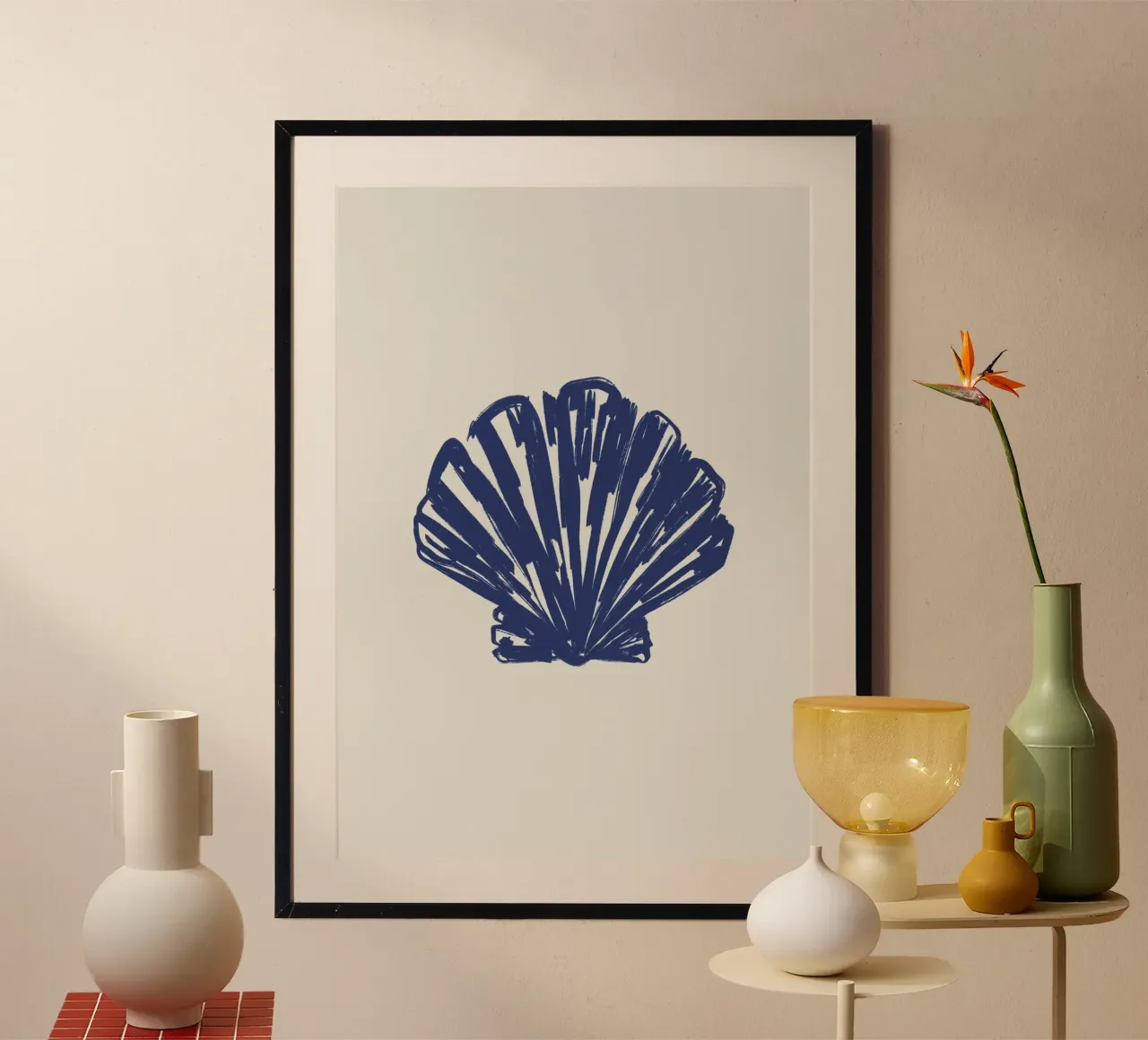 Guscio blu poster con telaio in legno da Sixmai