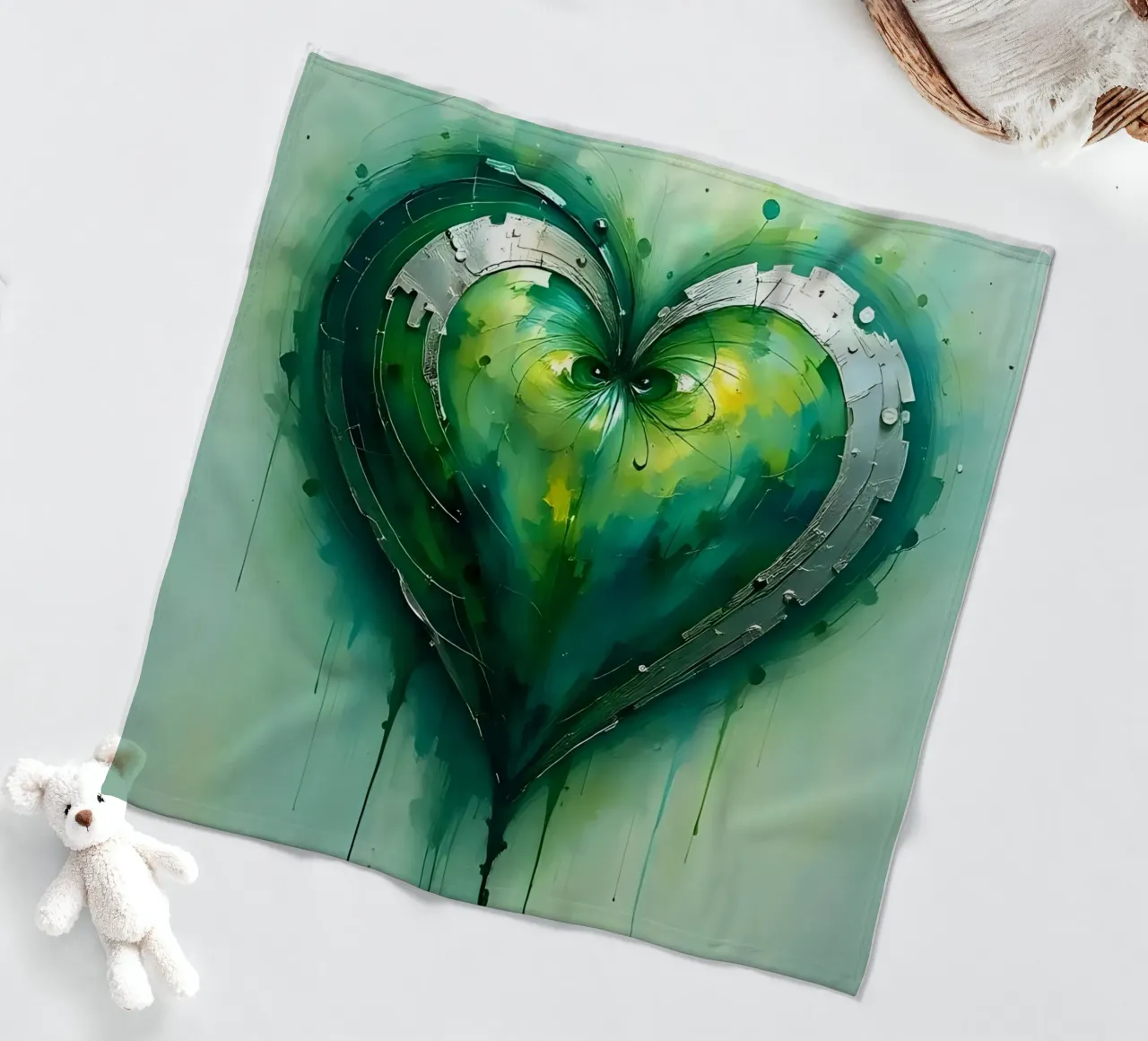 cuore_verde_argento_2 coperta in pile da Pink- und LoveArt by LK