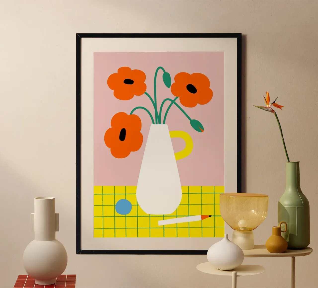 Vaso con papaveri poster con telaio in plastica da Susann Stefanizen