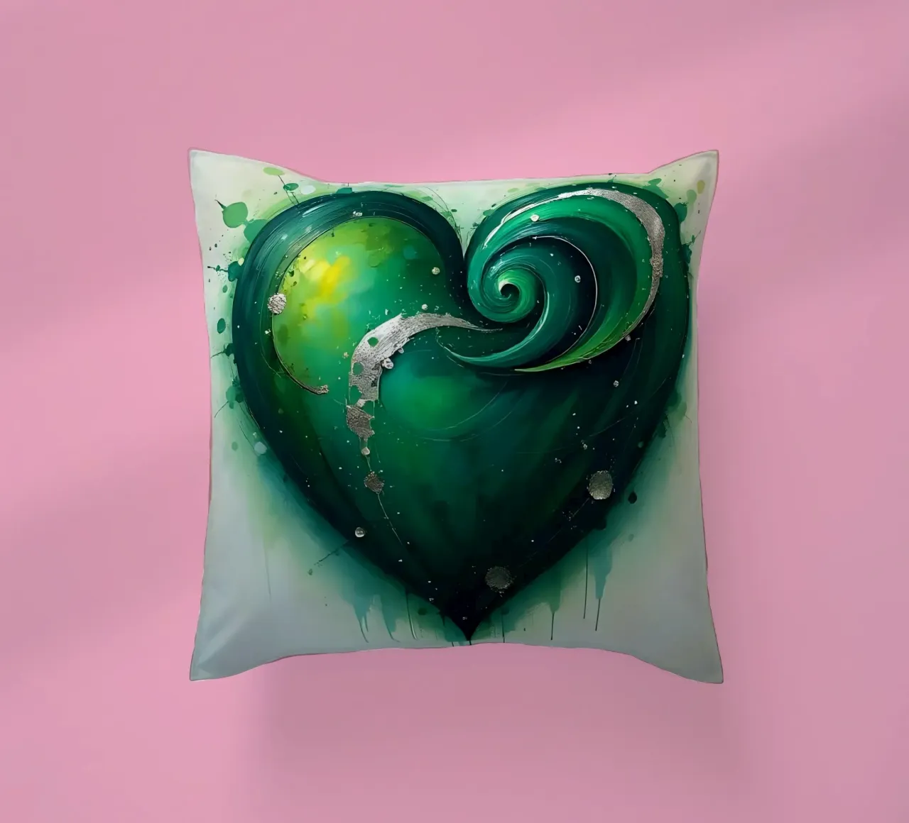 cuore_verde_argento_3 cuscino da Pink- und LoveArt by LK