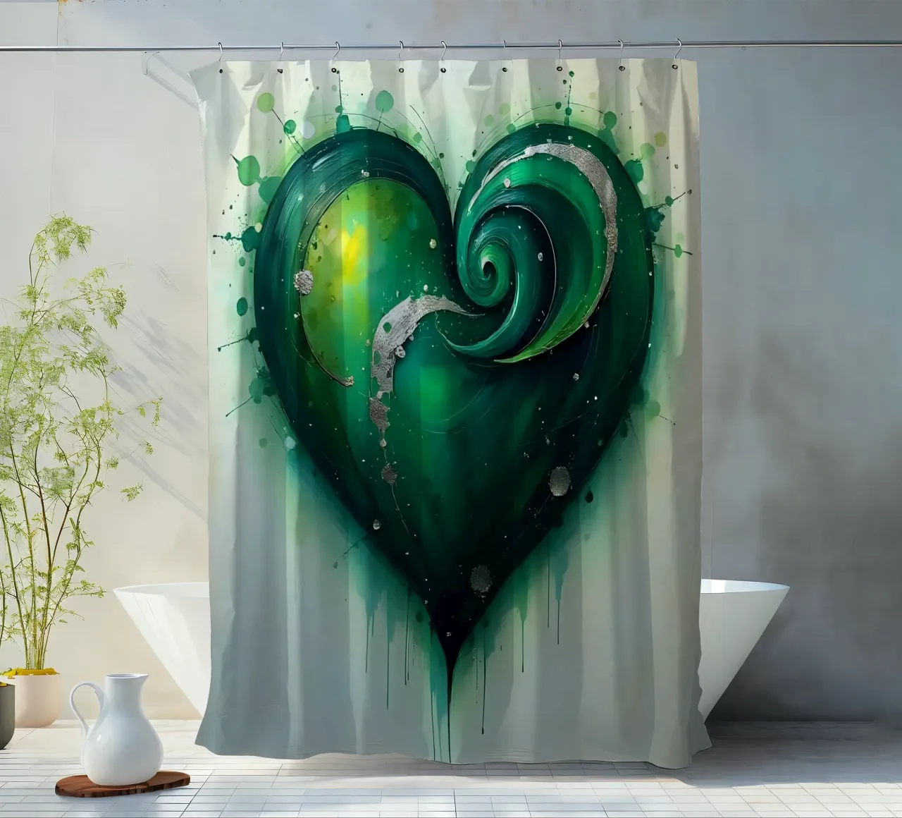 cuore_verde_argento_3 tenda da doccia da Pink- und LoveArt by LK