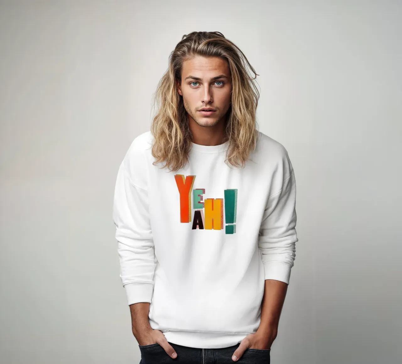 YEAH! – Retro Color Block Typography Print sweatshirt by showmemars