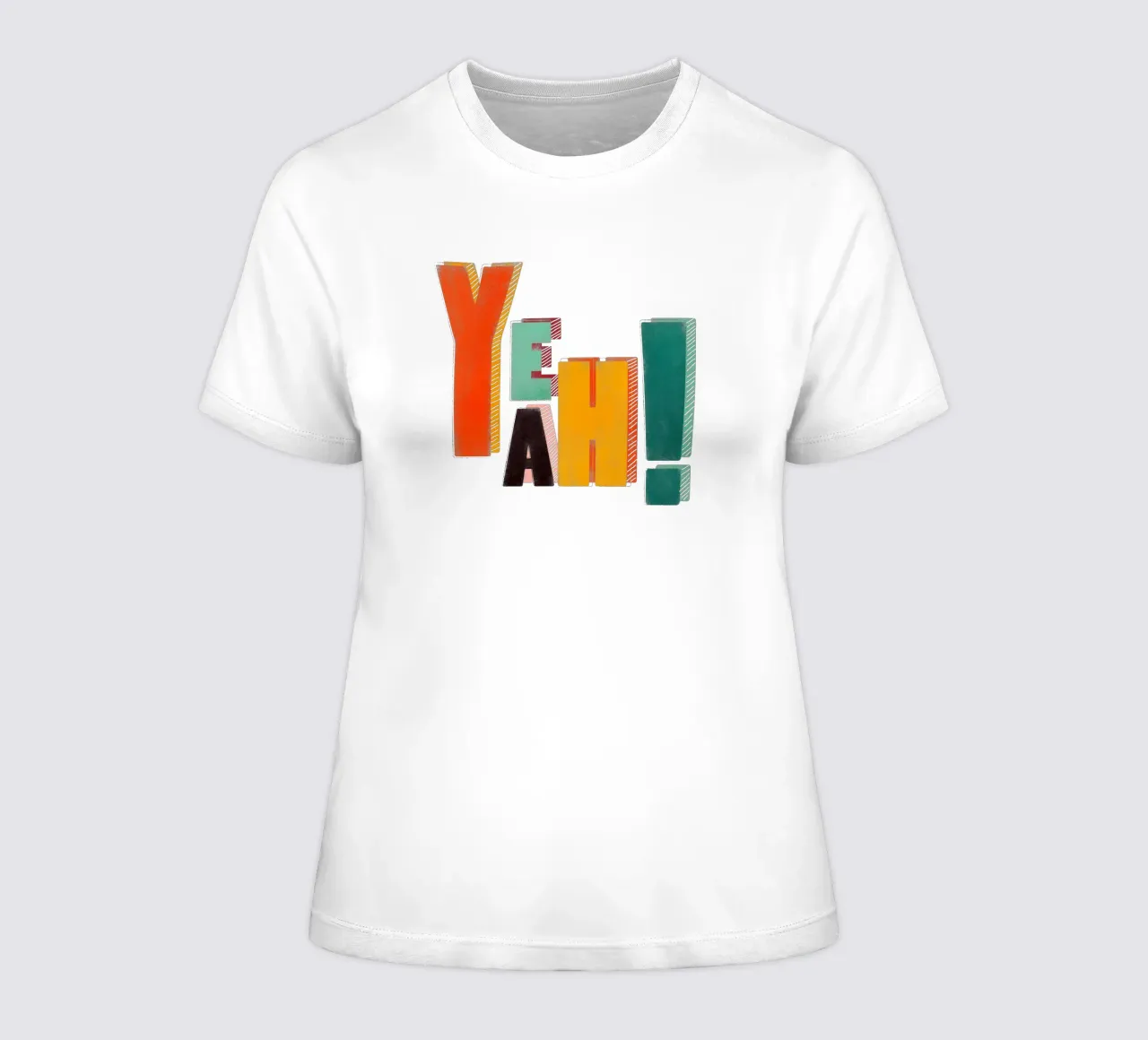 YEAH! – Retro Color Block Typography Print women's fitted t-shirt by showmemars