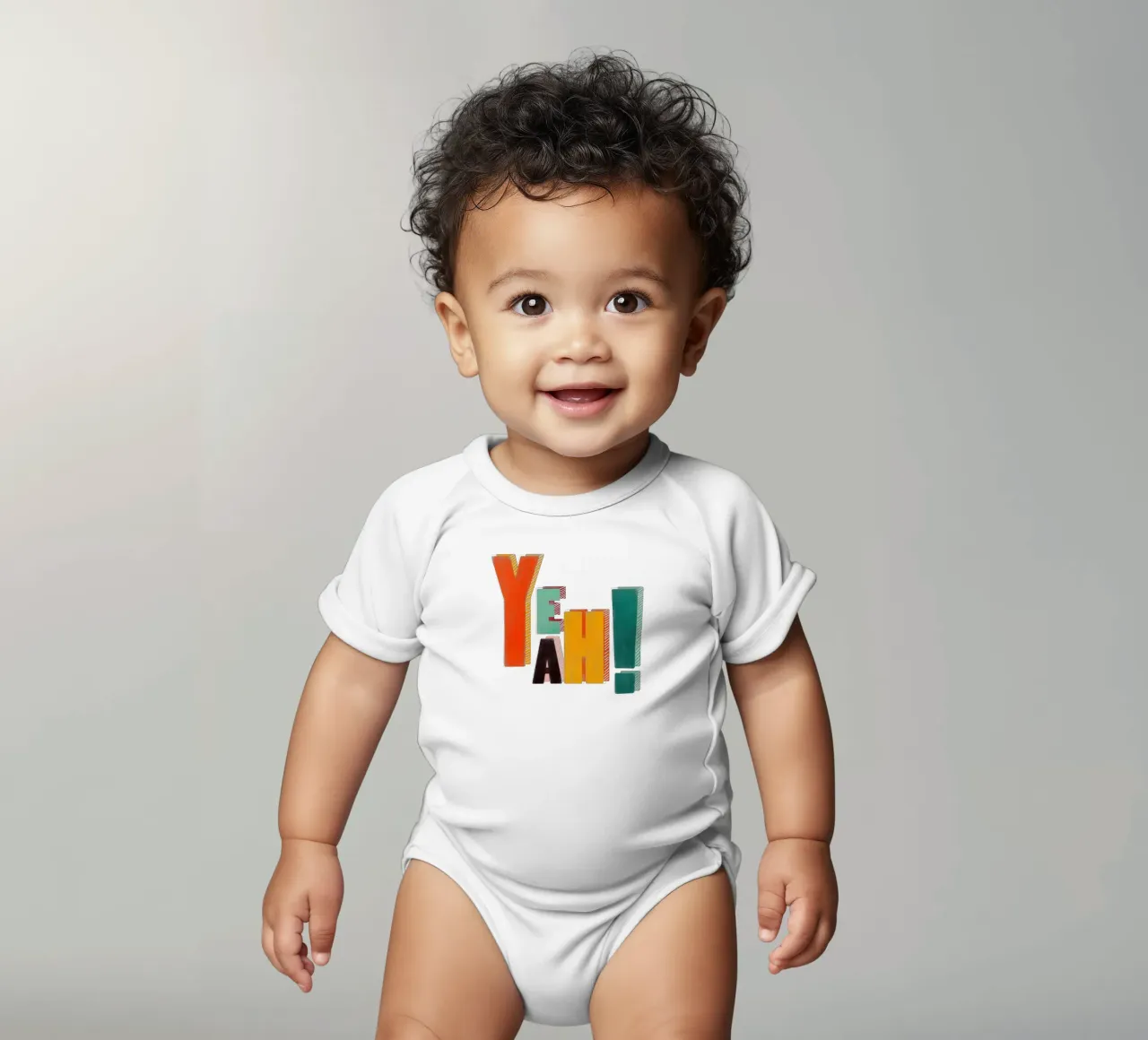 YEAH! – Retro Color Block Typography Print short-sleeve baby romper by showmemars