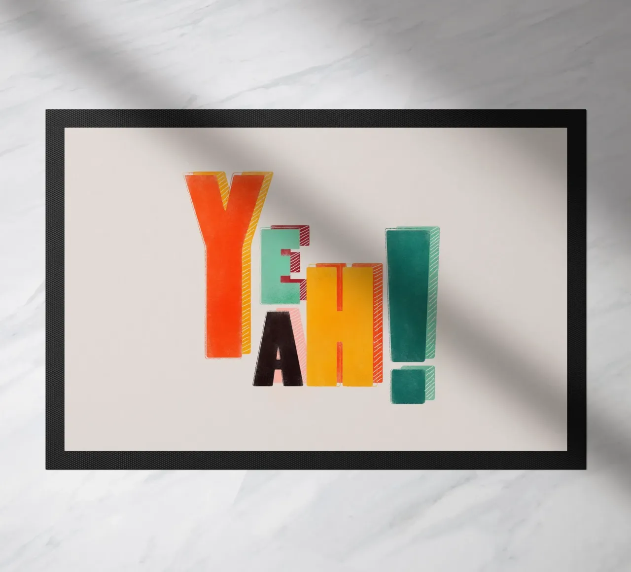 YEAH! – Retro Color Block Typography Print doormat by showmemars