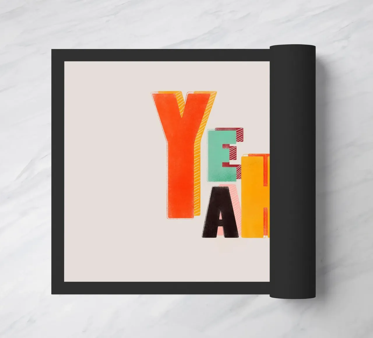 YEAH! – Retro Color Block Typography Print doormat by showmemars
