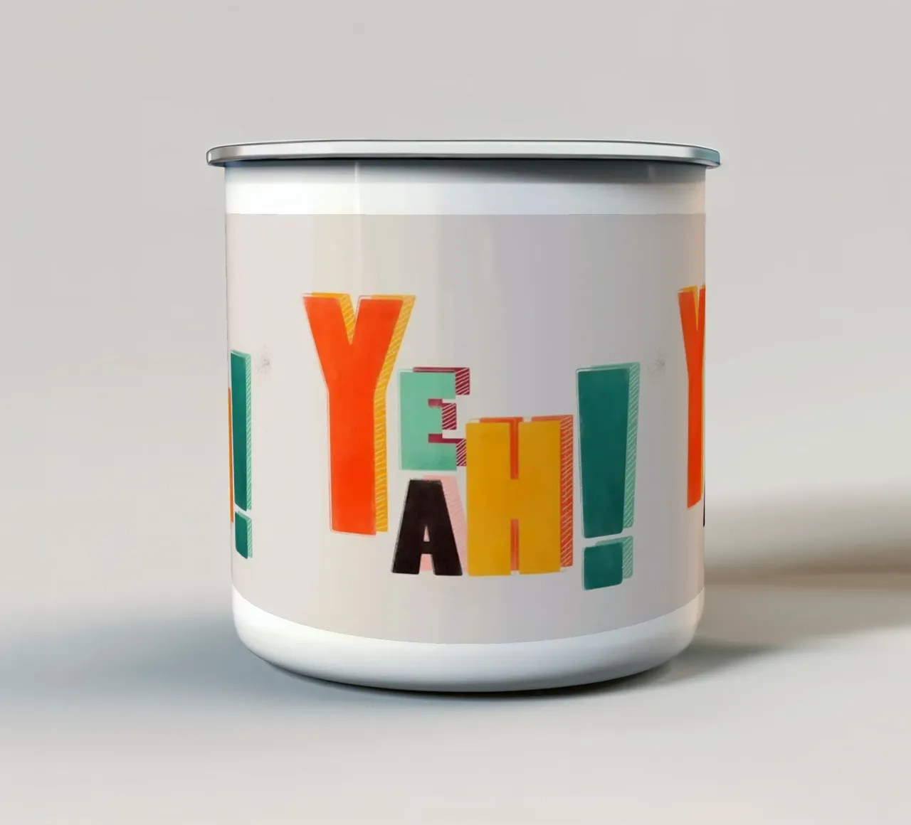 YEAH! – Retro Color Block Typography Print enamel mug by showmemars