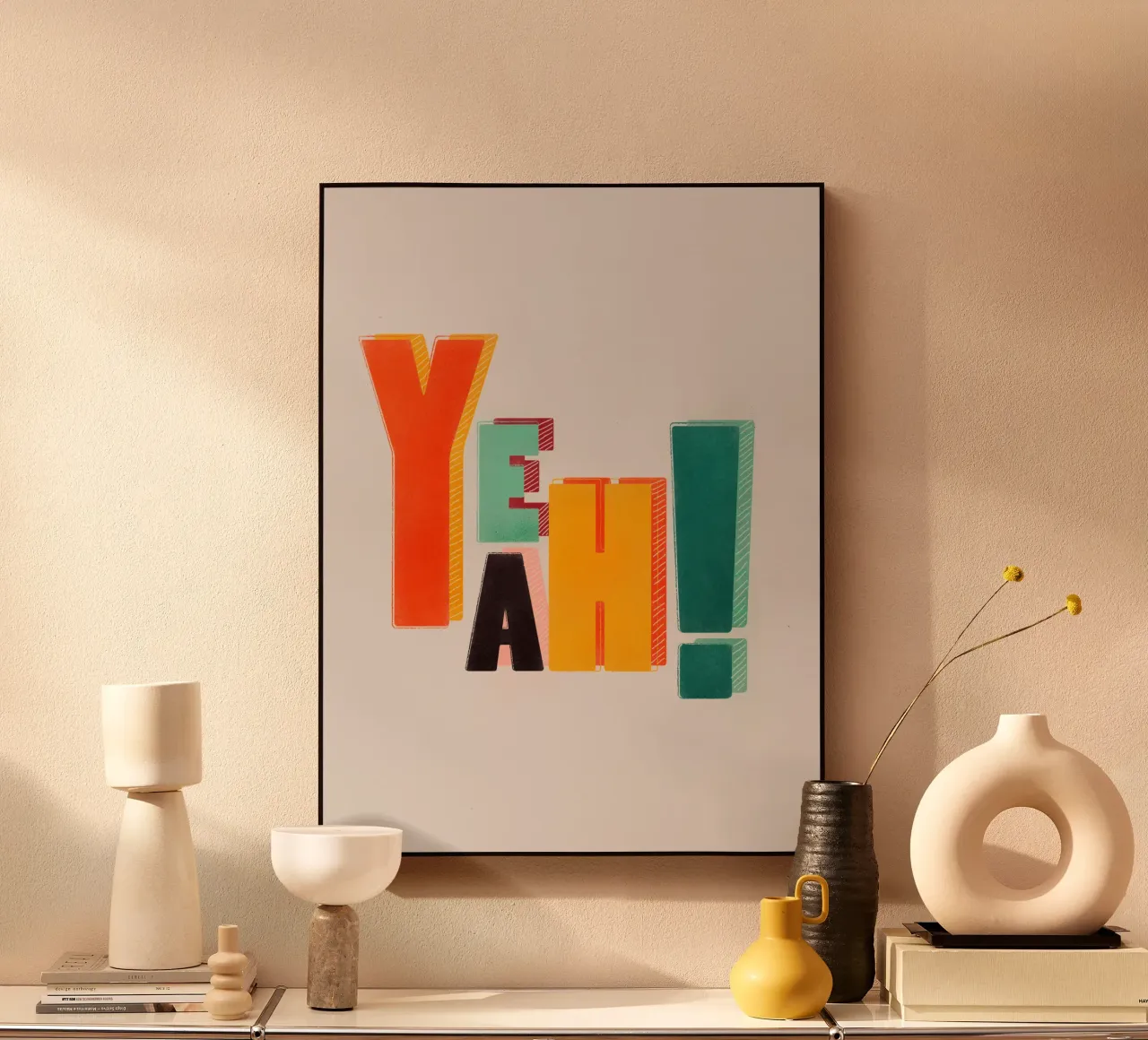YEAH! – Retro Color Block Typography Print alu-dibond by showmemars
