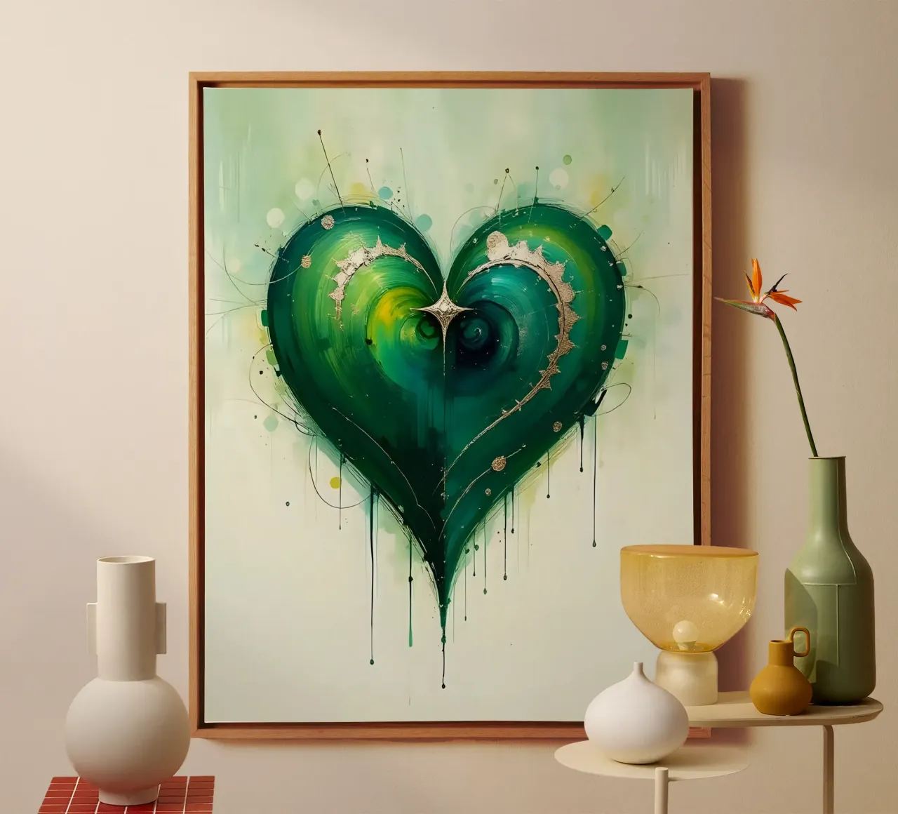 cuore_verde_argento_4 tela da Pink- und LoveArt by LK