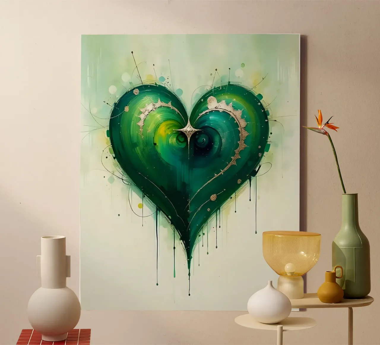 cuore_verde_argento_4 tela da Pink- und LoveArt by LK