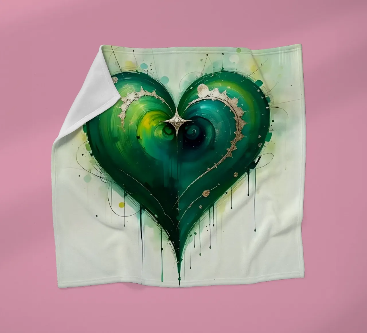 cuore_verde_argento_4 coperta in pile da Pink- und LoveArt by LK