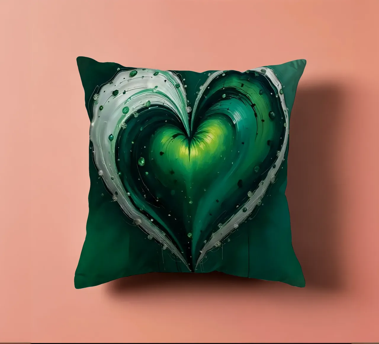 heart_green_silver_5 decorative cushion by Pink- und LoveArt by LK