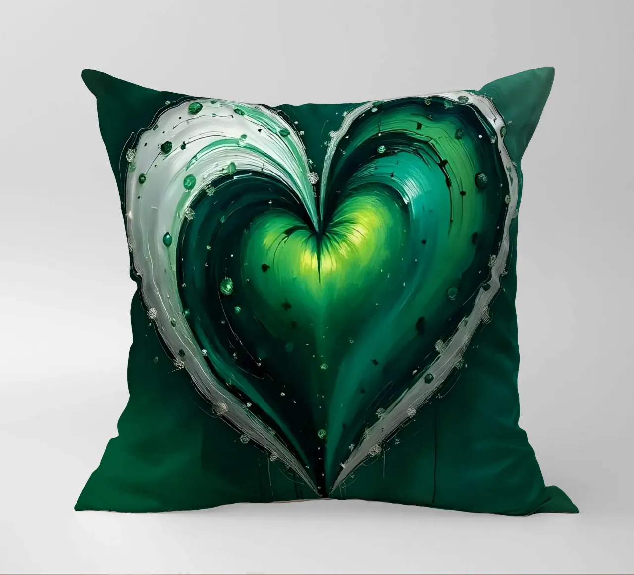 heart_green_silver_5 decorative cushion by Pink- und LoveArt by LK