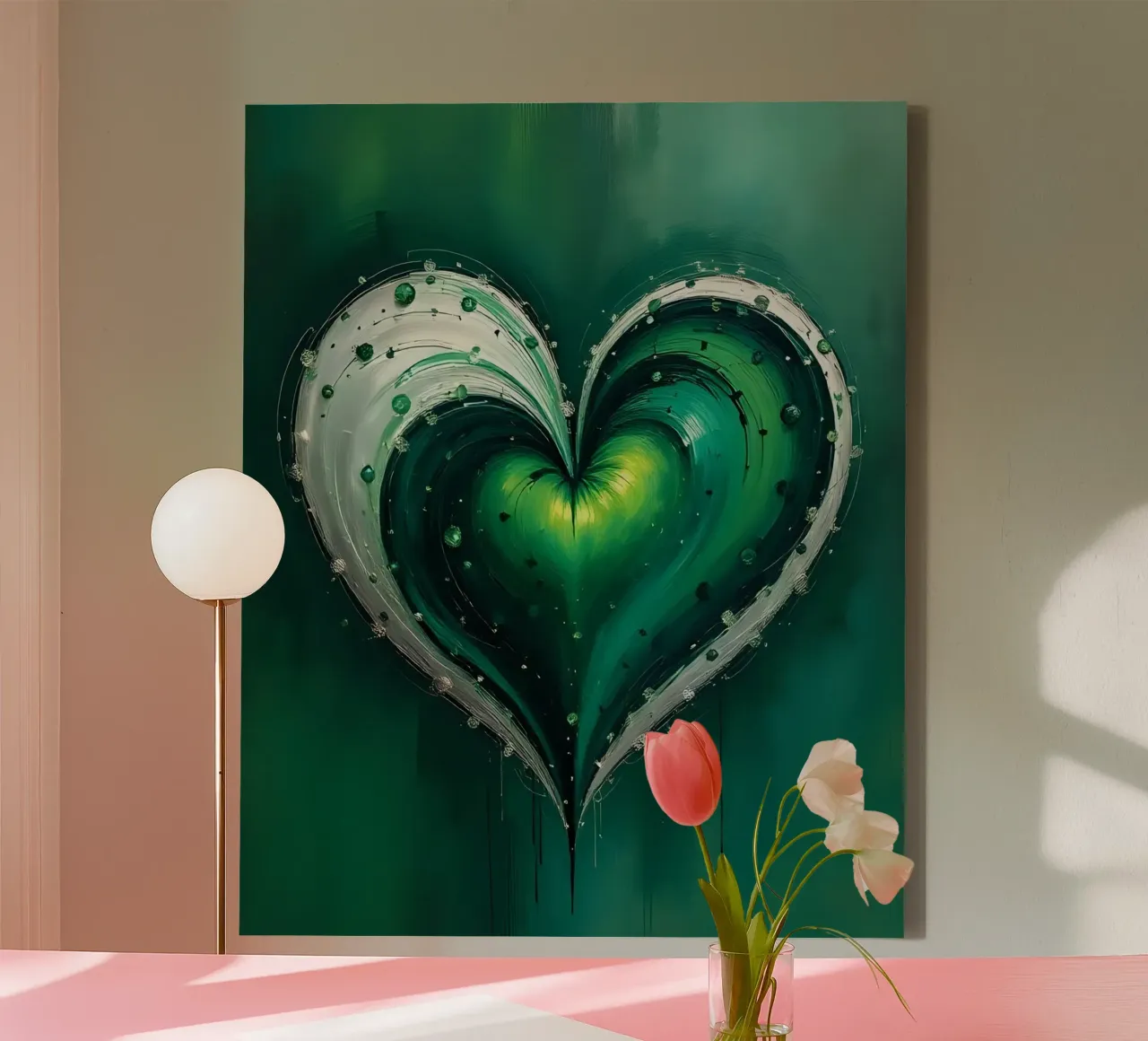 cuore_verde_argento_5 tela da Pink- und LoveArt by LK