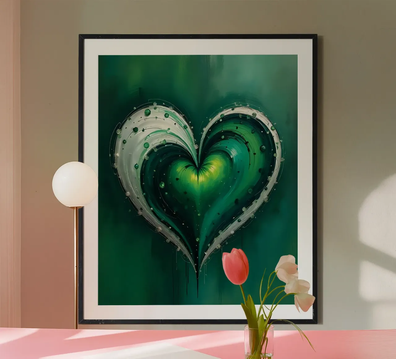 cuore_verde_argento_5 poster con telaio in legno da Pink- und LoveArt by LK