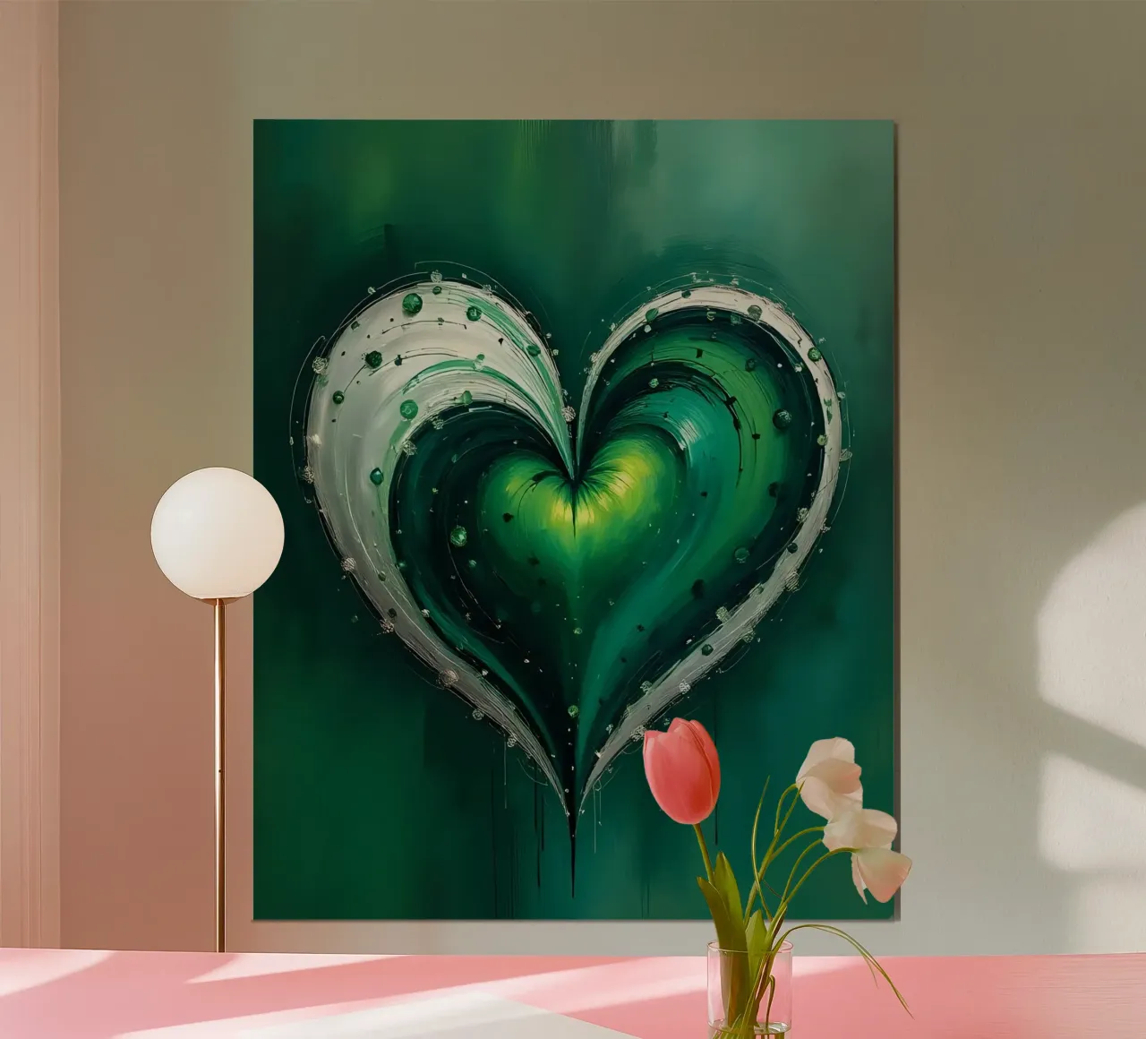 cuore_verde_argento_5 poster con telaio in legno da Pink- und LoveArt by LK