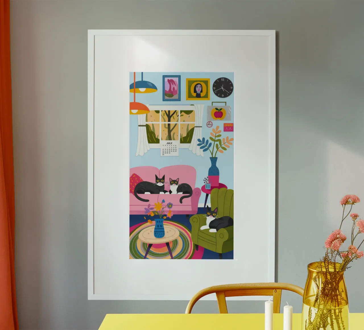 Rifugio per gatti giocosi poster con telaio in alluminio da Lumina Vision