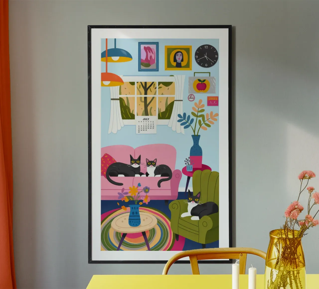 Rifugio per gatti giocosi poster con telaio in alluminio da Lumina Vision