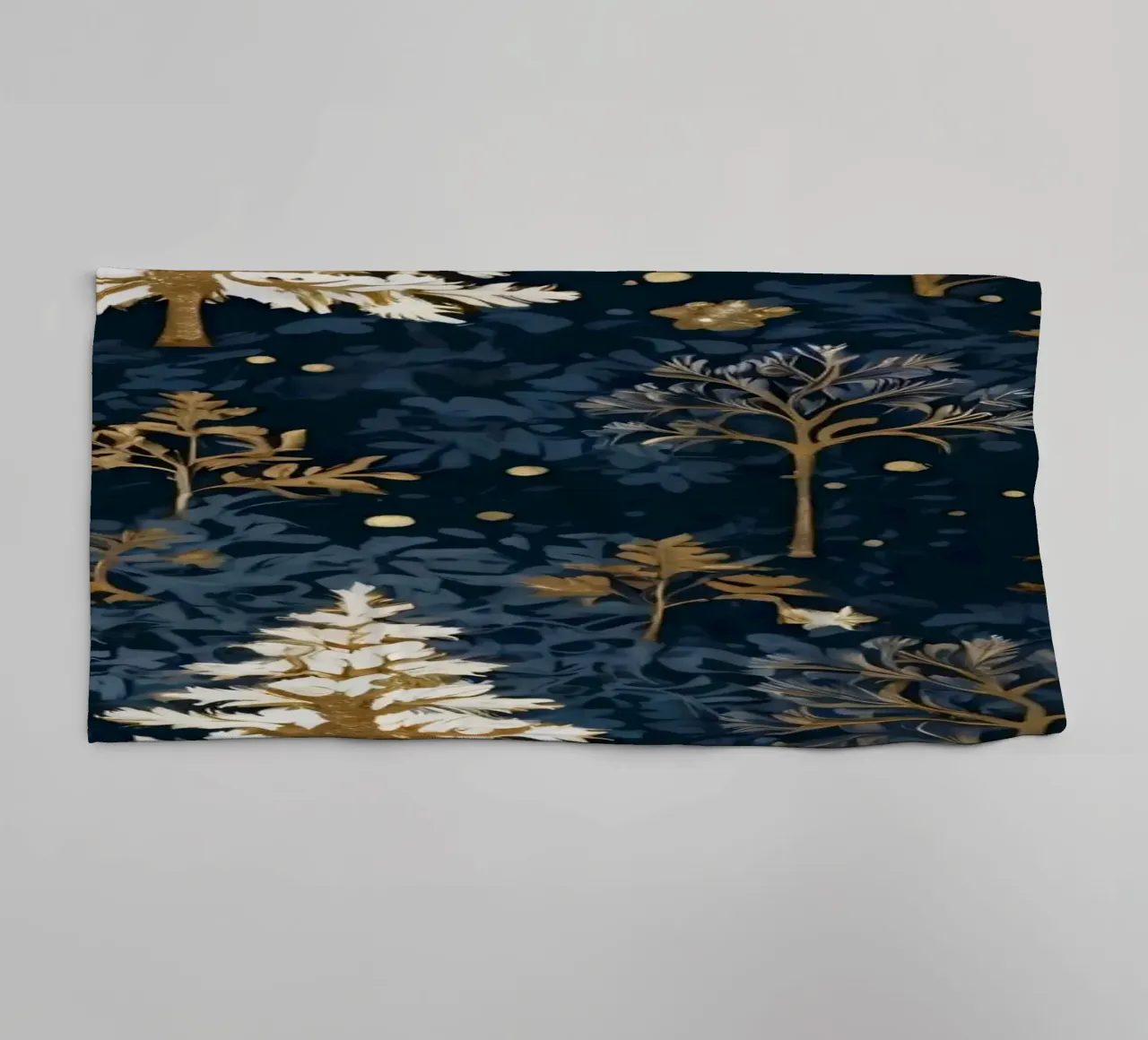 Elegant floral pattern featuring winter trees on a dark back towel by DesignDoodle