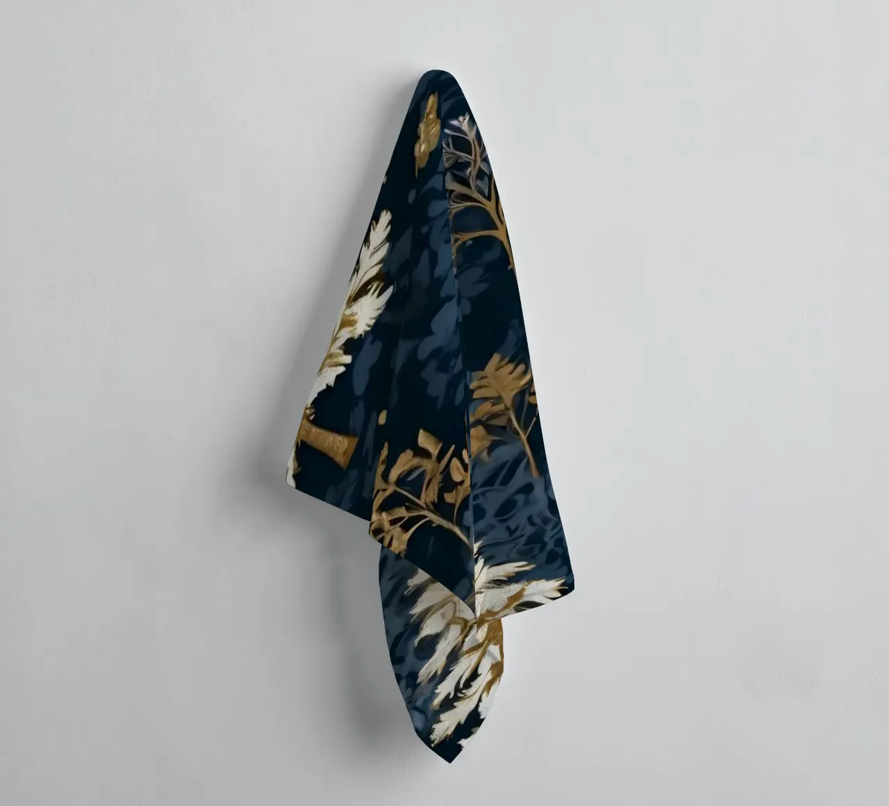 Elegant floral pattern featuring winter trees on a dark back towel by DesignDoodle