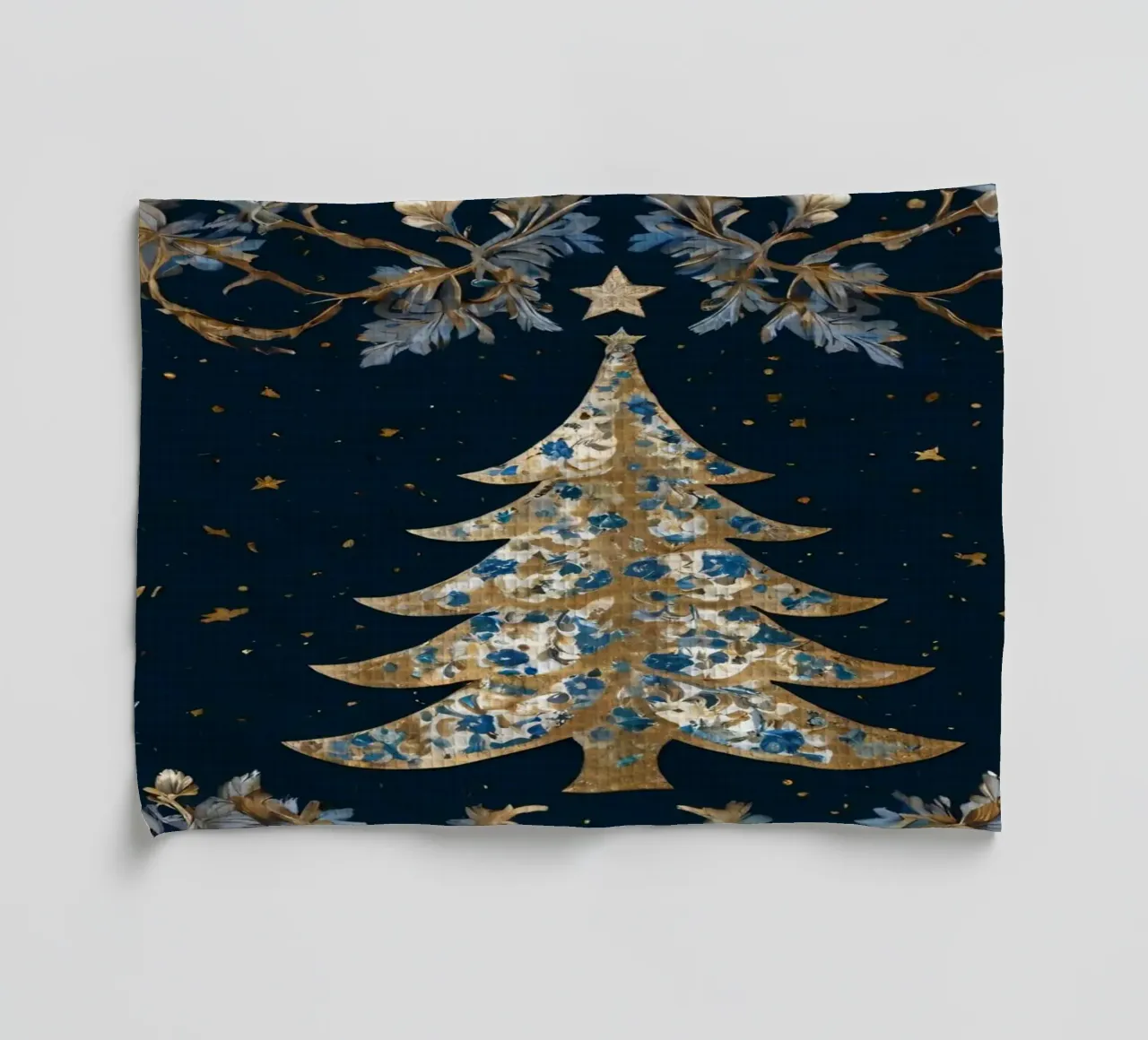 Elegante diseño de árbol de Navidad rodeado de elementos florales paño de cocina de DesignDoodle