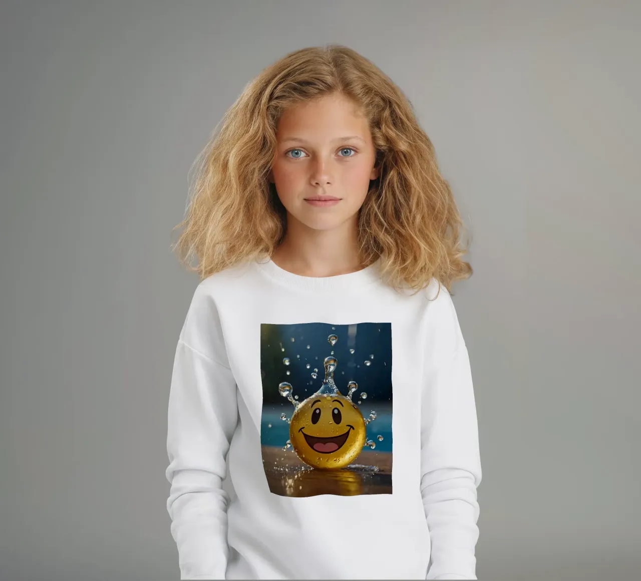Un jouet jaune au smiley joyeux éclabousse dans l'eau. sweat enfant de DesignDoodle