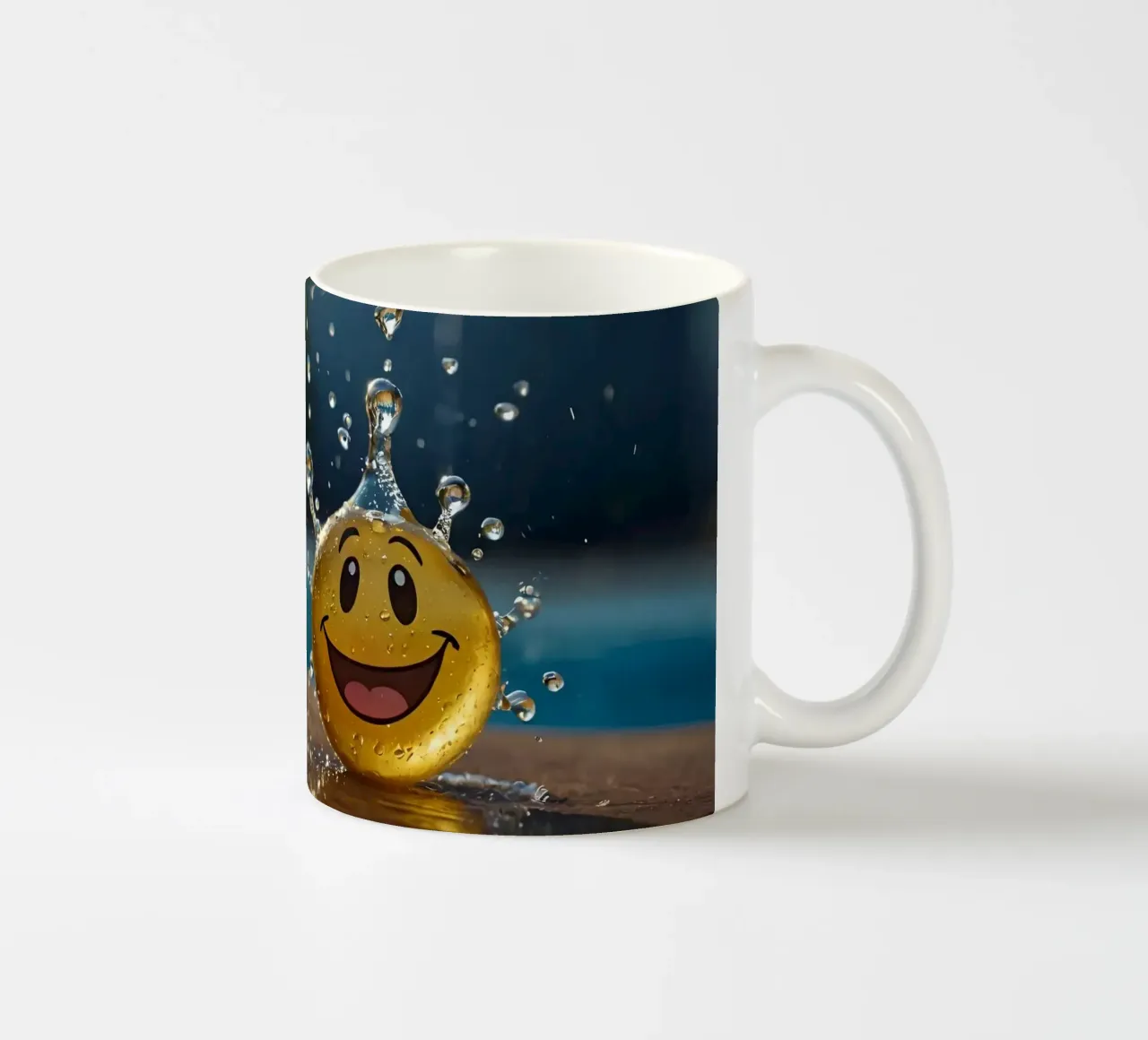 Un jouet jaune au smiley joyeux éclabousse dans l'eau. mug en céramique de DesignDoodle