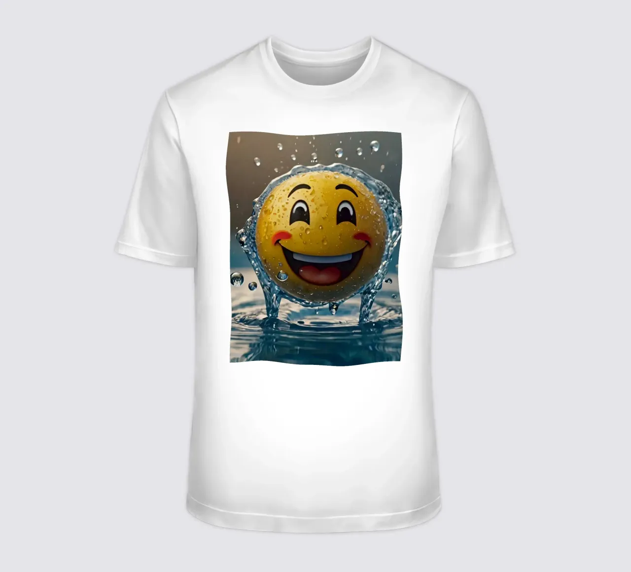 un emoji jaune souriant s'éclabousse joyeusement dans une eau scintillante t-shirt de DesignDoodle