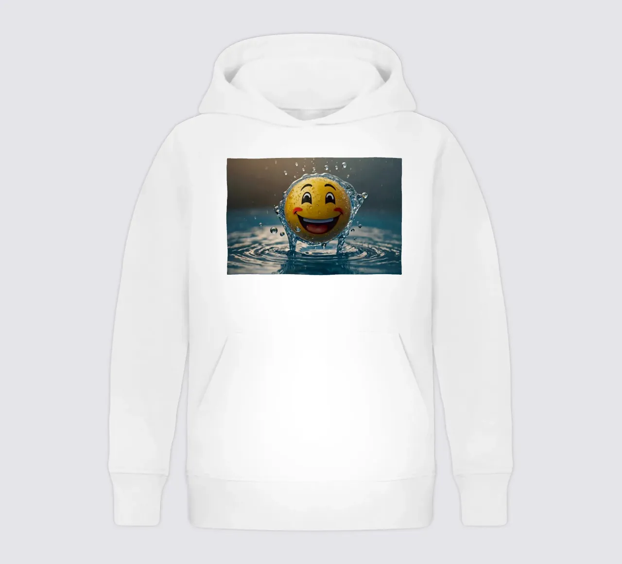 un emoji jaune souriant s'éclabousse joyeusement dans une eau scintillante sweat à capuche enfant de DesignDoodle