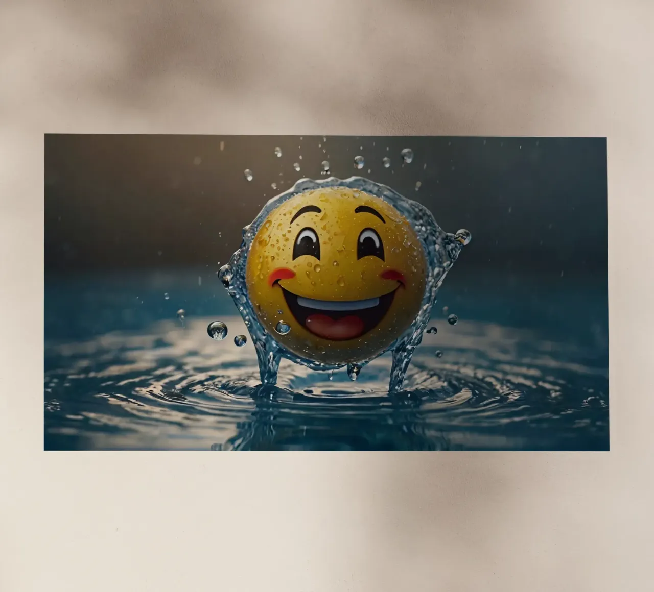 emoji gialla sorridente sguazza gioiosa in un'acqua scintillante pellicola backlit da DesignDoodle