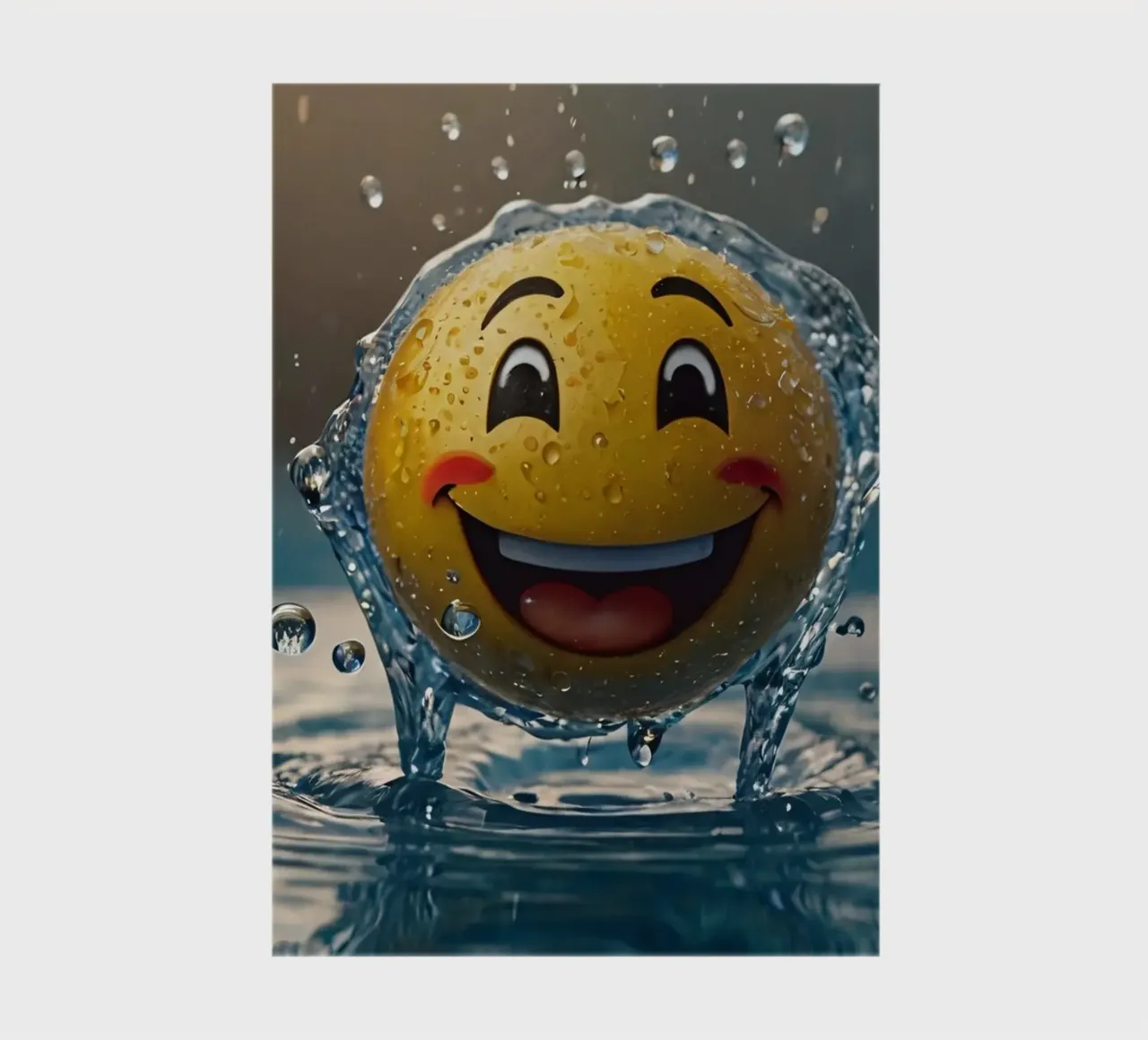 smiling yellow emoji splashes joyfully in a shimmering water notebook by DesignDoodle