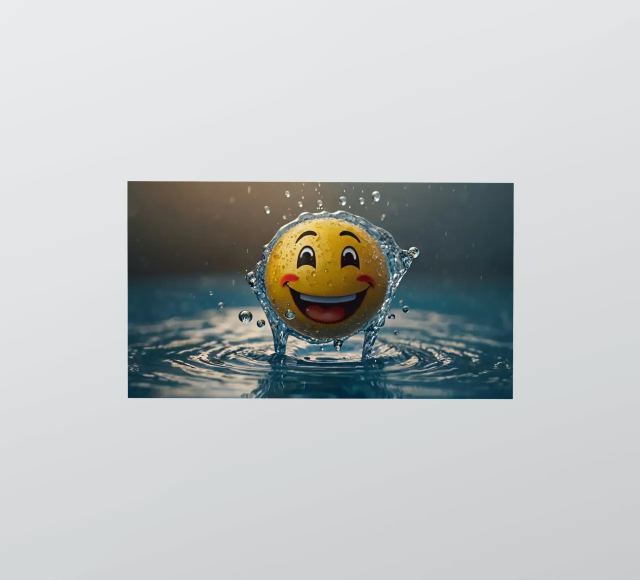 un emoji jaune souriant s'éclabousse joyeusement dans une eau scintillante autocollant de DesignDoodle