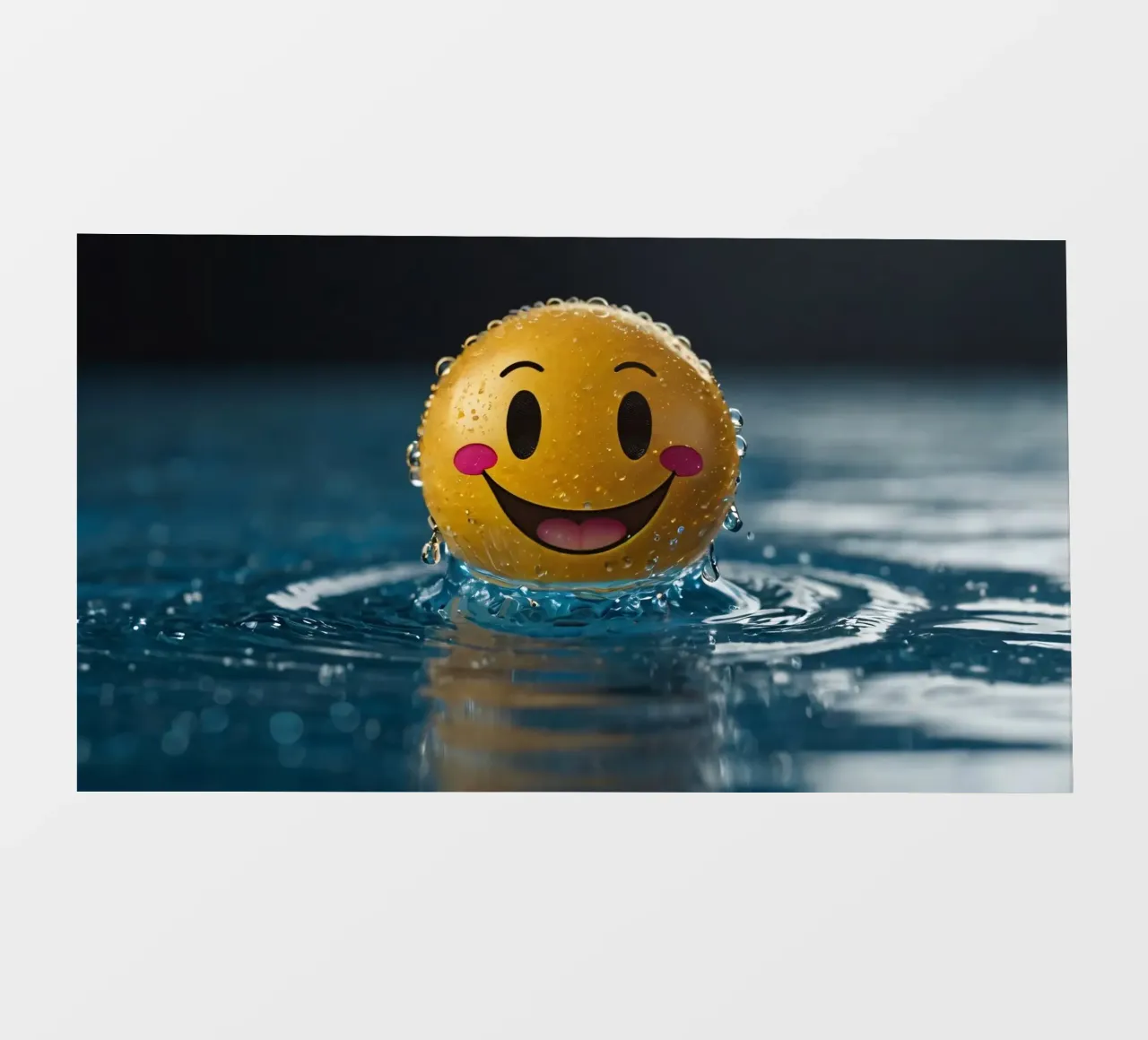 Un smiley jaune joyeux flottant sur l'eau avec des gouttes d'eau. bâche pvc de DesignDoodle