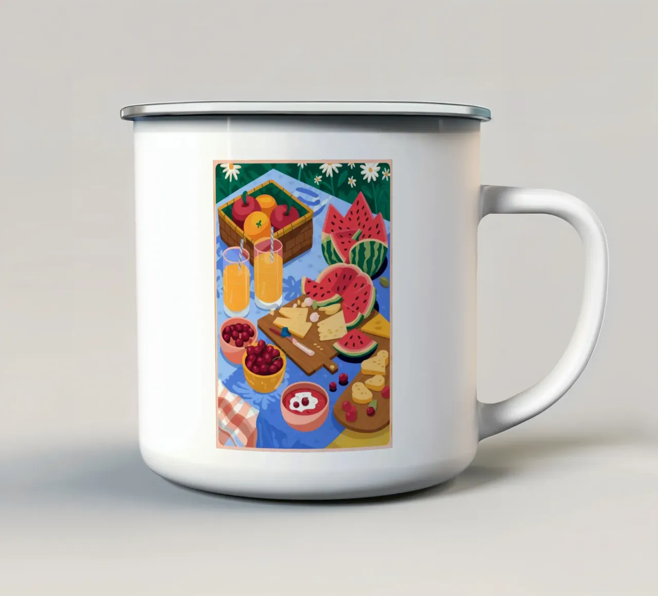 Un vibrante picnic tazza in smalto da Lumina Vision