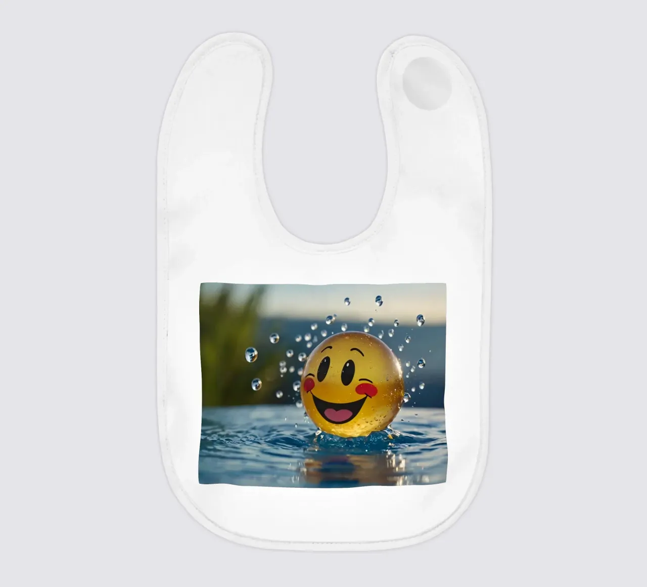 Una alegre bola sonriente chapoteando en un sereno estanque babero de DesignDoodle