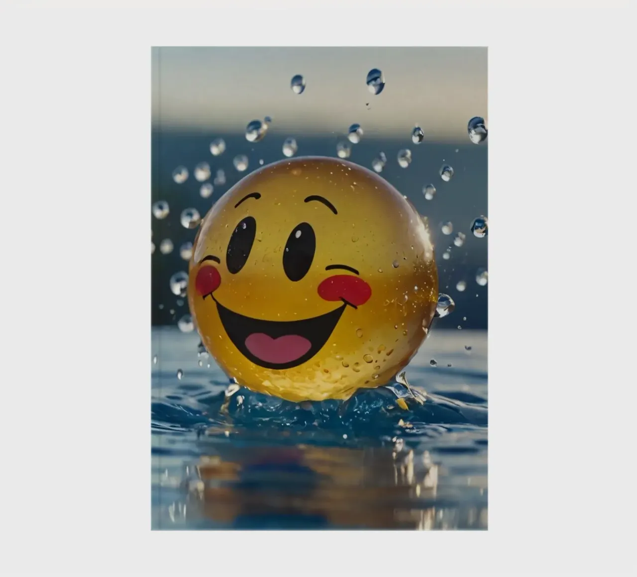 A cheerful smiling ball splashing into a serene pool notebook by DesignDoodle