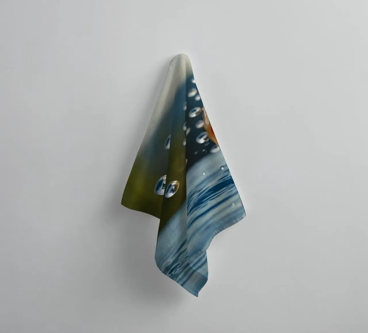 A cheerful smiling ball splashing into a serene pool towel by DesignDoodle