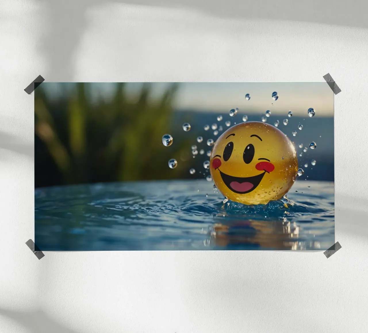 A cheerful smiling ball splashing into a serene pool hahnemühle by DesignDoodle