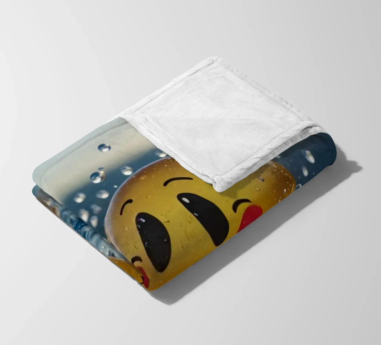 A cheerful smiling ball splashing into a serene pool fleece blanket by DesignDoodle