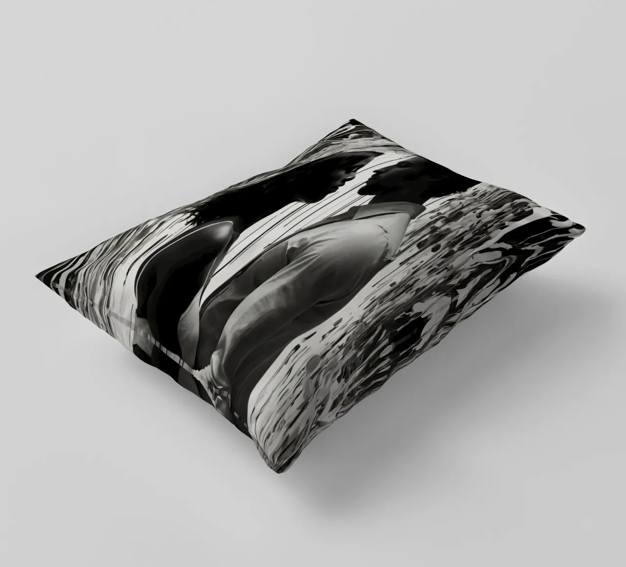 Momento intimo tra una coppia in mezzo a un'opera d'arte astratta cuscino da DesignDoodle
