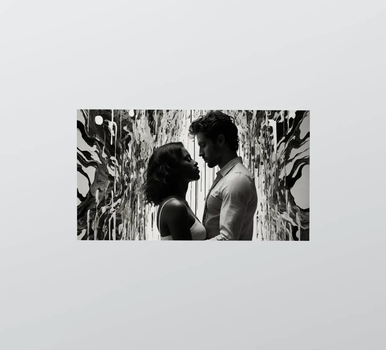 Intiem moment tussen een stel te midden van abstracte kunst sticker van DesignDoodle