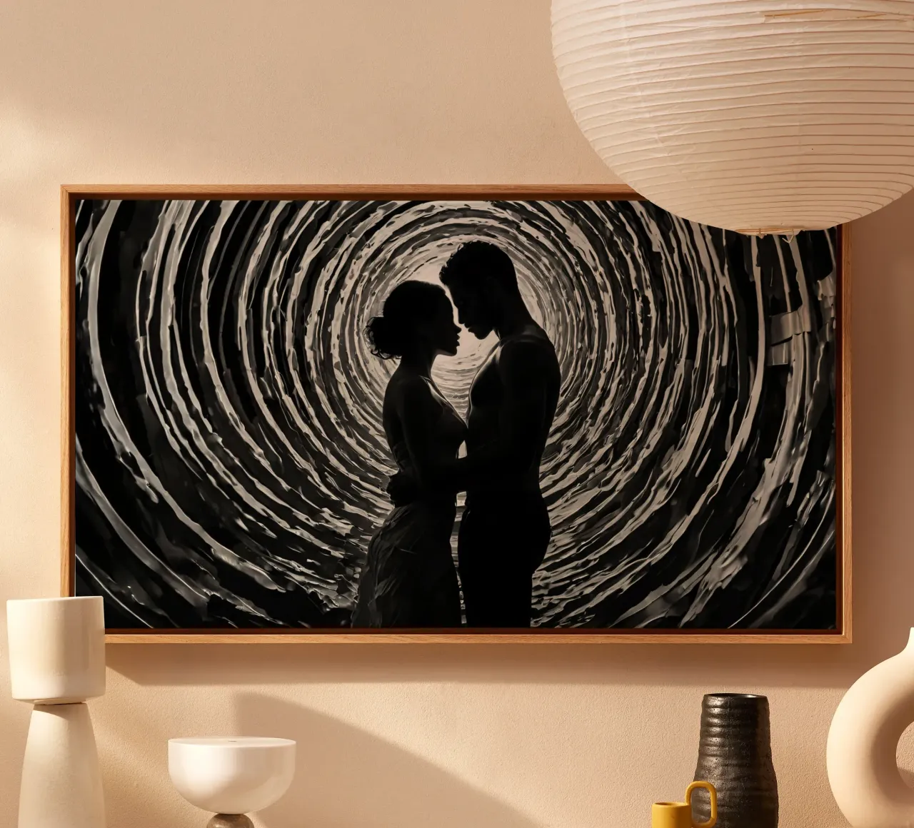 An intimate moment captured between a couple silhouetted canvas with Floater frame by DesignDoodle