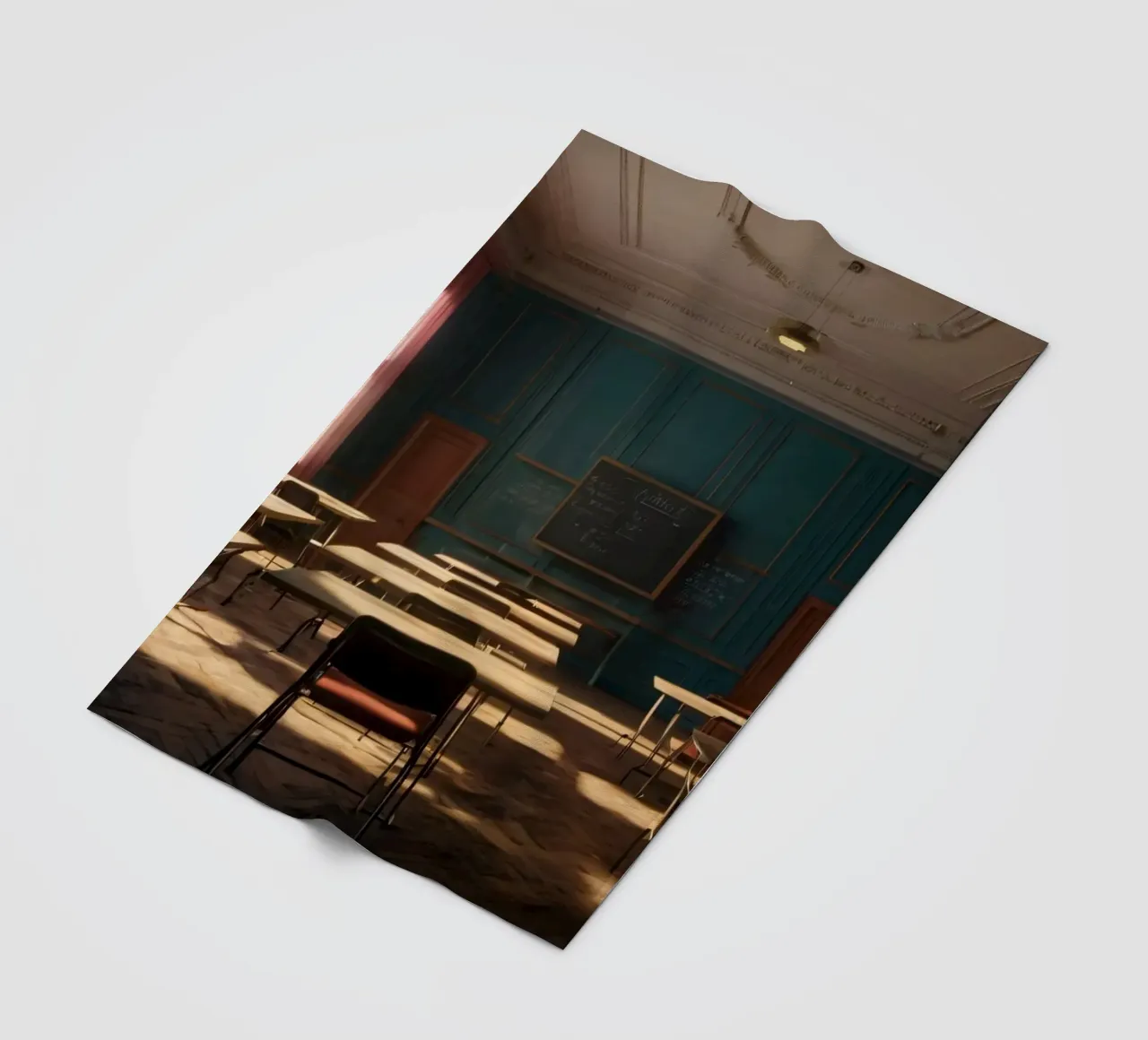 Quiet classroom with empty desks and warm afternoon light fleece blanket by DesignDoodle