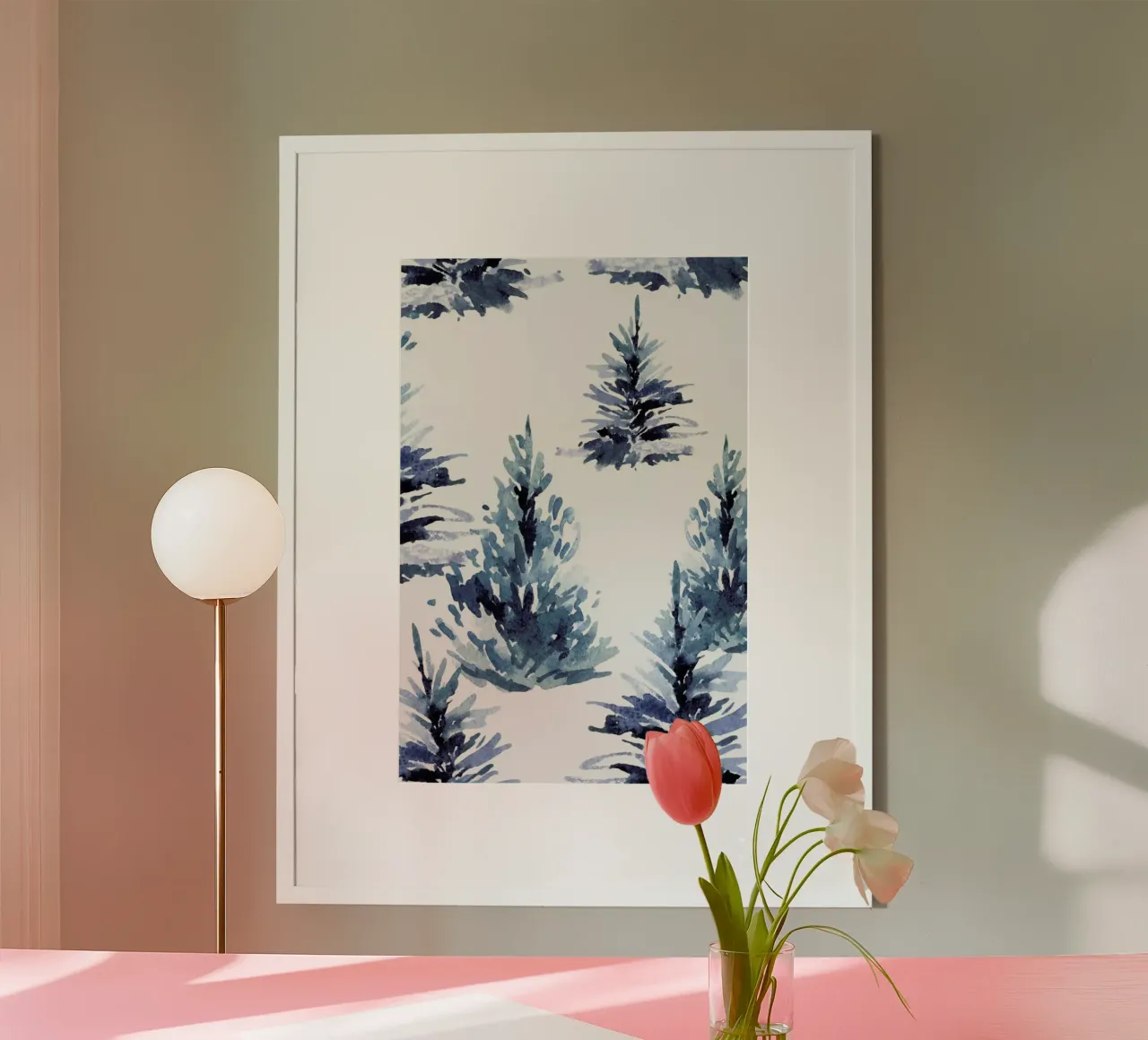 Ink Firs poster con telaio in alluminio da Flora & Fauna