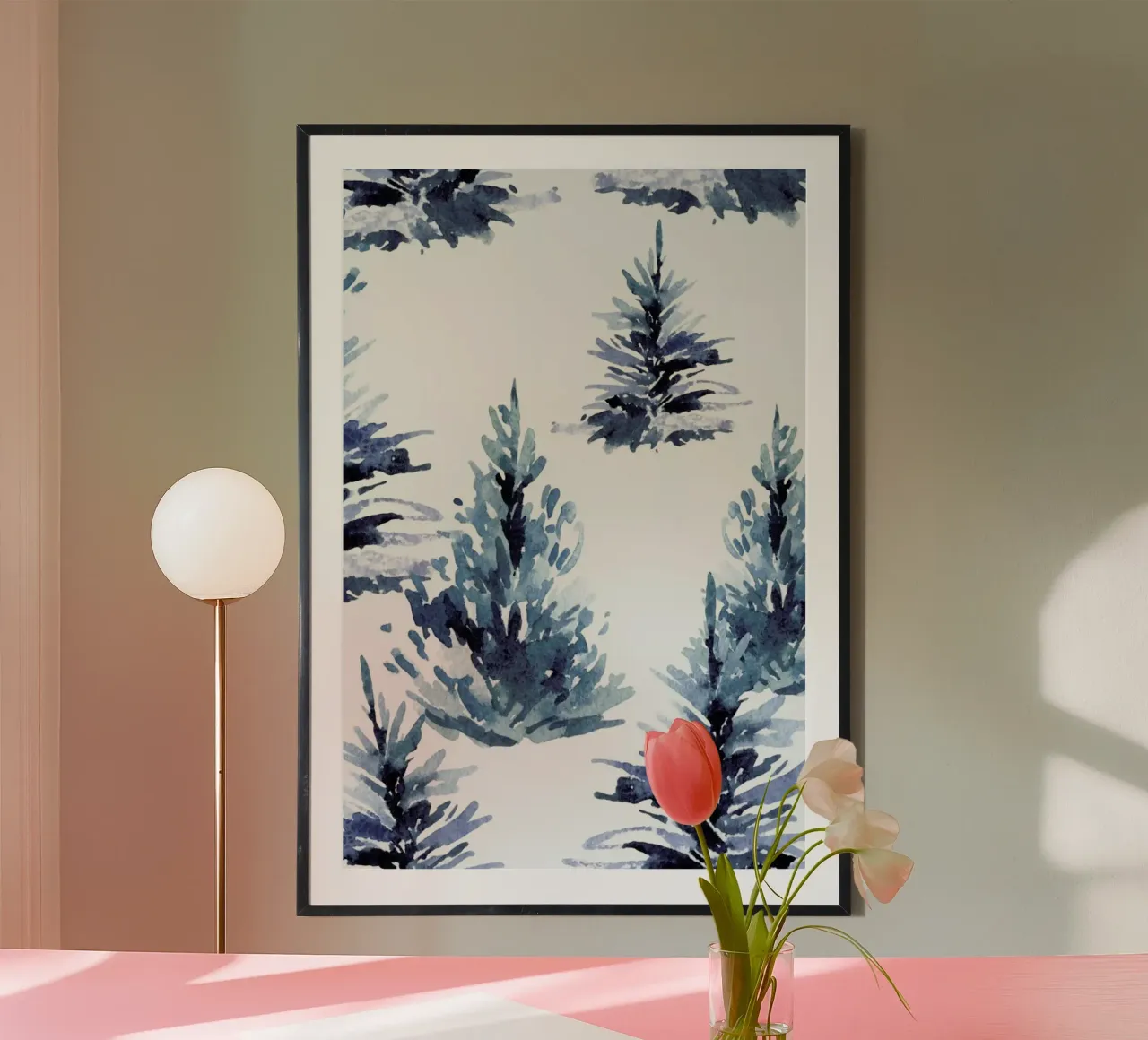 Ink Firs poster con telaio in alluminio da Flora & Fauna