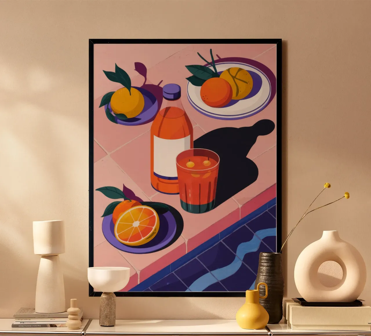 Erfrischung am Pool mit Zitrusfrüchten Poster von Lumina Vision