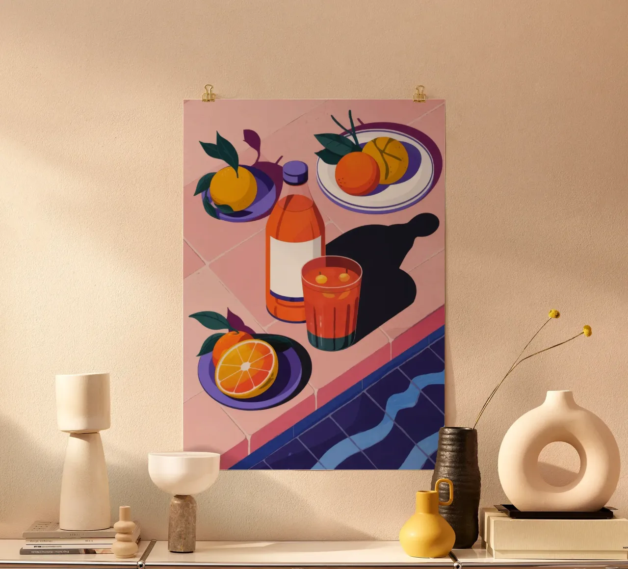 Erfrischung am Pool mit Zitrusfrüchten Poster von Lumina Vision