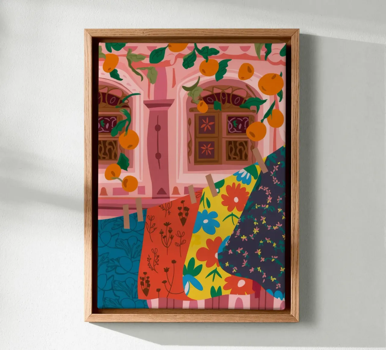 Kleurrijke textielharmonie canvas met Baklijst van Lumina Vision