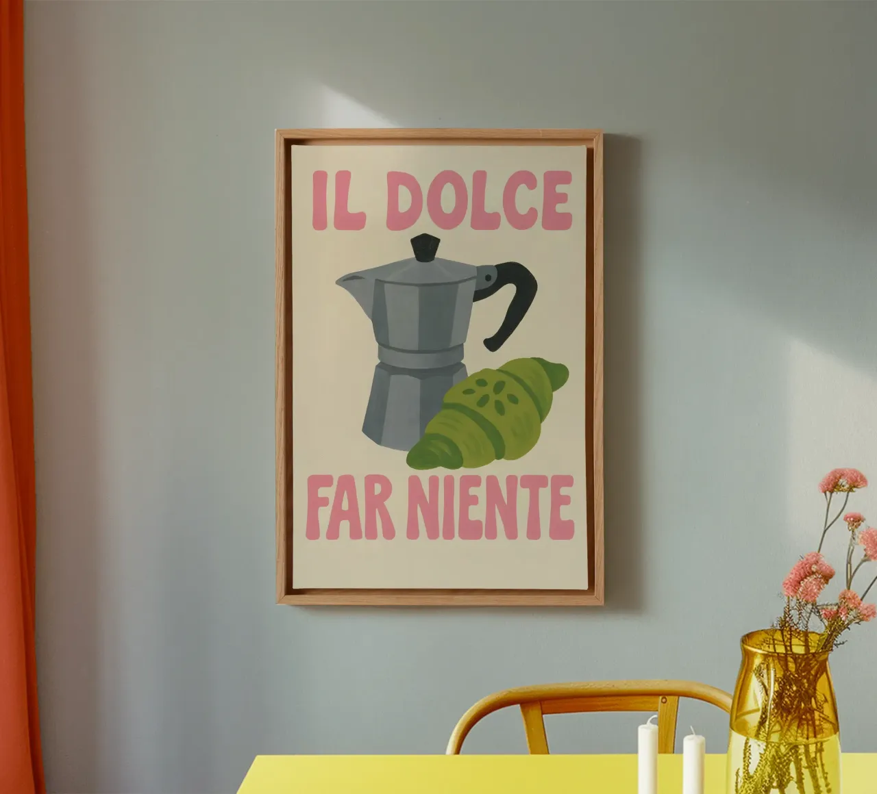 Il Dolce Far Niente - Koffie en croissant canvas met Baklijst van Grande Bellezza
